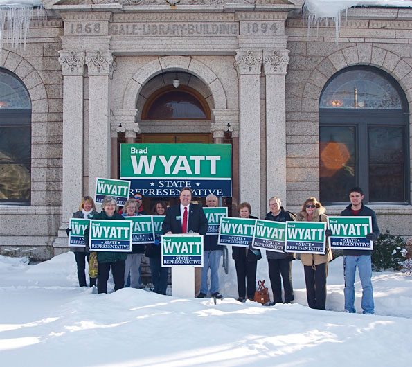Feb 5th Brad Wyatt for State Representative kickoff in front of Northborough Free Library.